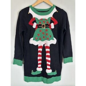 Blizzard Bay Girls Elf Ugly Christmas Sweater With Bells & Sequins Size XL (16)